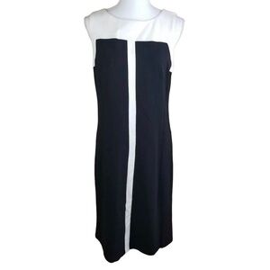 Talbots Sleeveless Ponte Knit Dress Sz 8 Black Cream Sheath Color Block Career